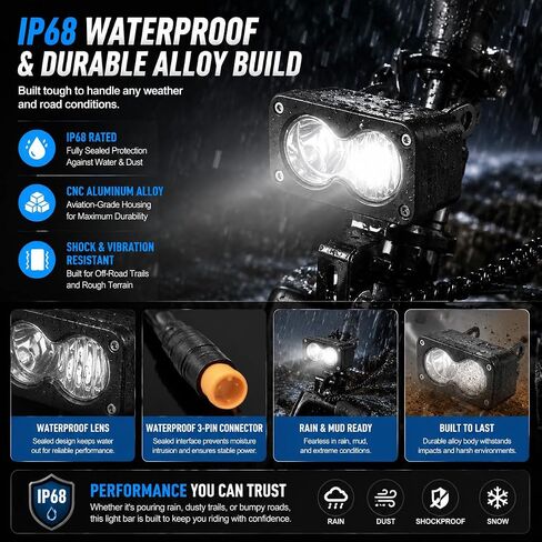 Baja Light for Ridstar Q20, 20W 6000-6500K LED Light Bar for Ebike, 3-Pin Dual Beam E-Bike Headlight, IP68 Waterproof Plug and Play Headlamp with Mount Bracket for Ridstar Q20 Accessories in Kuwait