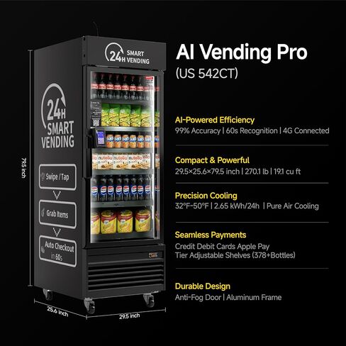 HAHA Smart Vending DC-542D Combo Vending Machine,Smart Refrigerated Beverage Vending Machine with Touch Card Reader - Capacity 378 Bottles (Black, AI Pro) in Saudi Arabia