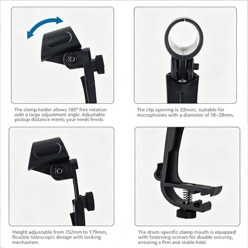 Universal 2PCS Drum Microphone Clip, Professional Shock-Resistant Rim Mount Holders for Snare, Tom & Percussion,Adjustable Height & Angle Mic Clamps,Professional Drum Accessories for Live & Recording in Kuwait