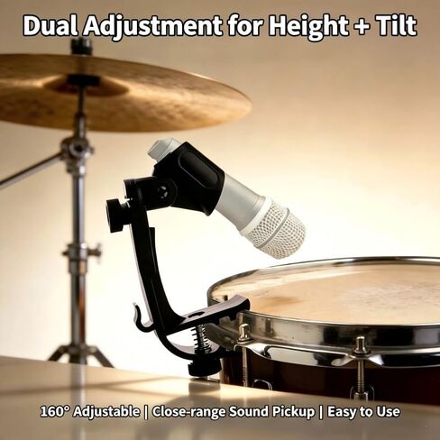 Universal 2PCS Drum Microphone Clip, Professional Shock-Resistant Rim Mount Holders for Snare, Tom & Percussion,Adjustable Height & Angle Mic Clamps,Professional Drum Accessories for Live & Recording in Kuwait