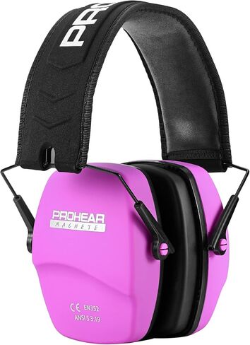 PROHEAR 016 Ear Protection Safety Earmuffs for Shooting, NRR 26dB Noise Reduction Slim Passive Hearing Protector with Low-Profile Earcups, Compact Foldable Ear Defenders for Gun Range, Hunting (Pink) in Saudi Arabia