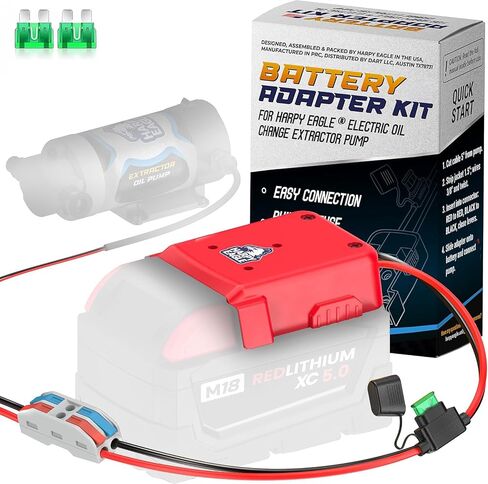 Harpy Eagle Battery Adapter for Red M18 18V Batteries – Compatible Oil Extractor Pump – Includes 30A Fuse, WAGO Connectors & 12AWG Wires – Battery & Pump Not Included in Kuwait