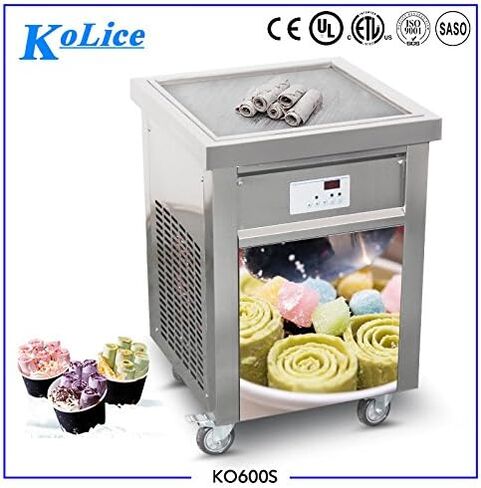 Kolice Commercial ETL certificated 21"x21" Single Square Pan Fried Ice Cream Machine, Frozen Yogurt Roll Ice Cream Machine, Fry Ice Cream Roll Machine-auto defrost in Kuwait