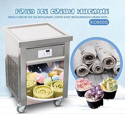 Kolice Commercial ETL certificated 21"x21" Single Square Pan Fried Ice Cream Machine, Frozen Yogurt Roll Ice Cream Machine, Fry Ice Cream Roll Machine-auto defrost in Kuwait