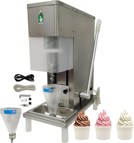 Commercial Fruit Ice Cream Mixer, 110V Frozen Yogurt Blender with 2PCS Conical Cups, 304 Stainless Steel Milkshake Stirring Machine with Water Overflow Alarm&Low Noise for Dessert Shop Cafe in Kuwait