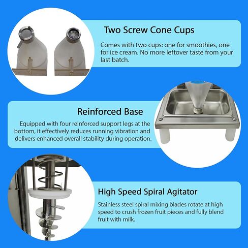 Commercial Fruit Ice Cream Mixer, 110V Frozen Yogurt Blender with 2PCS Conical Cups, 304 Stainless Steel Milkshake Stirring Machine with Water Overflow Alarm&Low Noise for Dessert Shop Cafe in Kuwait