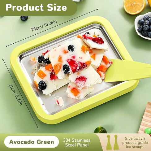 Ice Cream Tray,Rolled Ice Cream Maker Kit (Green) | DIY, With 2 Scrapers,No Electricity Required,Stainless Steel, Freezing Plate for Rolled Ice Cream, Frozen Yogurt, Sorbet in Kuwait