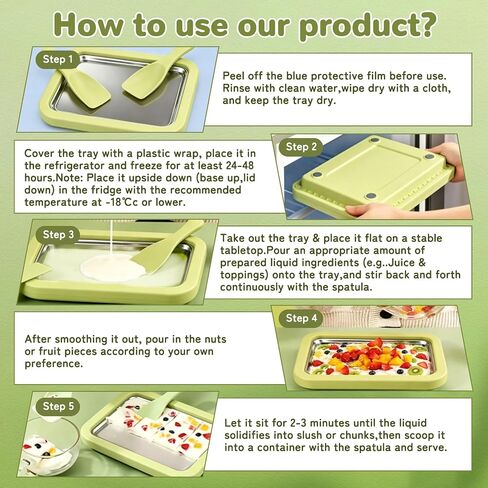 Ice Cream Tray,Rolled Ice Cream Maker Kit (Green) | DIY, With 2 Scrapers,No Electricity Required,Stainless Steel, Freezing Plate for Rolled Ice Cream, Frozen Yogurt, Sorbet in Kuwait