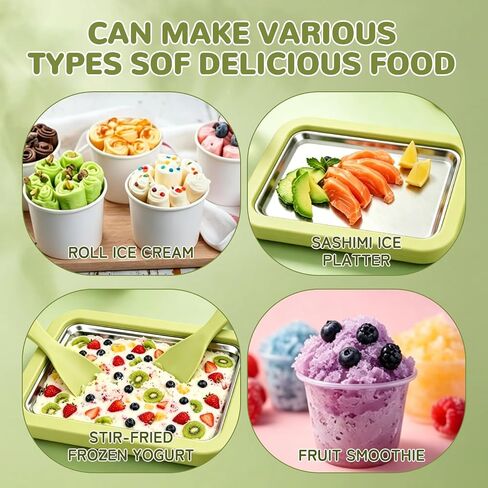 Ice Cream Tray,Rolled Ice Cream Maker Kit (Green) | DIY, With 2 Scrapers,No Electricity Required,Stainless Steel, Freezing Plate for Rolled Ice Cream, Frozen Yogurt, Sorbet in Kuwait