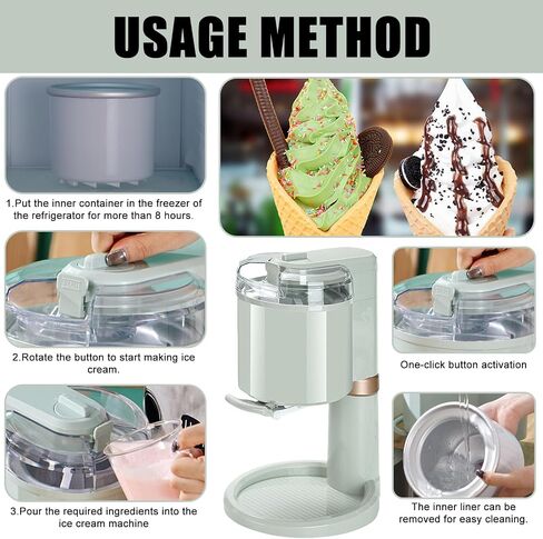 Ice Cream Maker, Homemade Electric Soft Serve Maker Machine,for Gelato, Mix-ins and Milkshakes, Double Insulated Frozen Yogurt Maker Machine,Easy to Clean and Use,1 L Green in Kuwait