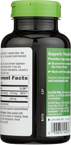Nature's Way Kelp, Supports Thyroid Function*, 600 mg per Serving, Non-GMO Project Verified, 180 Capsules (Packaging May Vary) in Kuwait