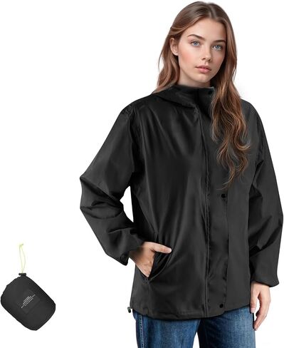 Women's Rain Jacket, Waterproof Lightweight Packable Windbreaker Rain Coat with Hood for Cycling Hiking Travel in Kuwait