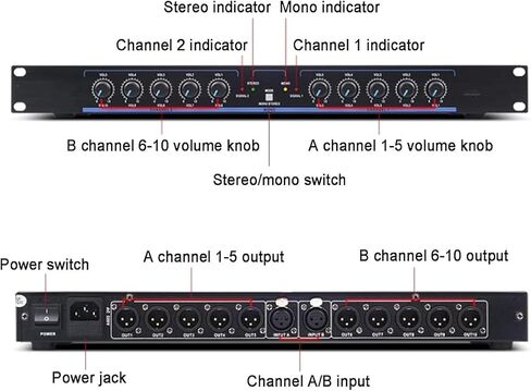 2 Input 10 Output Audio Processor, Speaker Frequency Division Processor with Independent Volume Adjustment, Stereo and Mono Work Modes Adjustable, Reduced Distortion for DJ Studio in Saudi Arabia