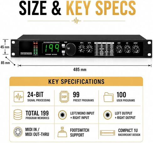 معالج TsoLay Digital Reverb متعدد التأثيرات DSP، معادل معالج الصوت KTV مع 99 إعدادًا مسبقًا، 199 مؤثرًا صوتيًا، معالجة إشارة 24 بت وتقليل الضوضاء التلقائي للاستوديو، واستخدام المسرح in Kuwait