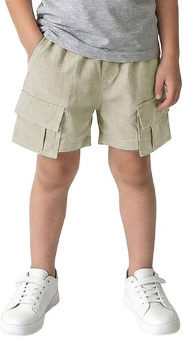 الأولاد الكتان البضائع السراويل الاطفال فضفاضة مرونة الخصر السراويل مع جيوب متعددة SweatShorts الصيف عادية للبنين 5-14Y in Kuwait