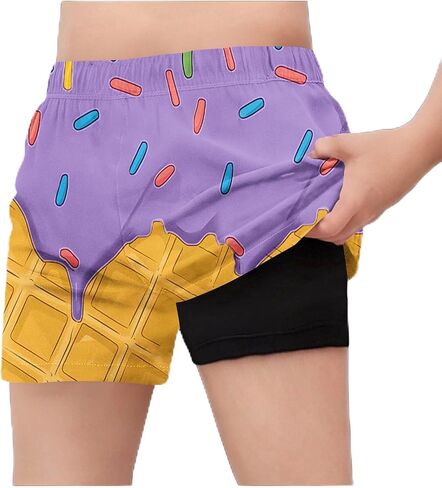 Boys 2-in-1 Athletic Shorts Kids Novelty Ice Cream Print Quick Dry Running Shorts with Liner for Running Basketball 5-15Y in Kuwait