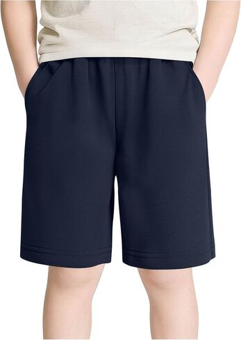 الأولاد SweatShorts الأطفال بلون عارضة السراويل الرياضية مرونة الخصر مزيج القطن الناعم السراويل مع جيوب جانبية -15Y in Kuwait