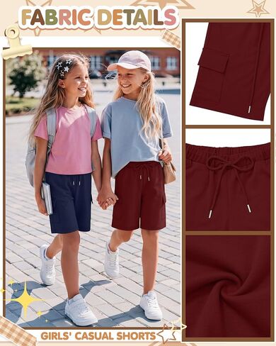 Halfchet 4 حزمة الفتيات السراويل برمودا البضائع الرباط شورت طويل طول الركبة SweatShorts فضفاضة عارضة للأعمار 5-14 سنة in Kuwait