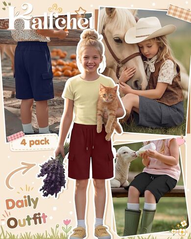 Halfchet 4 حزمة الفتيات السراويل برمودا البضائع الرباط شورت طويل طول الركبة SweatShorts فضفاضة عارضة للأعمار 5-14 سنة in Kuwait