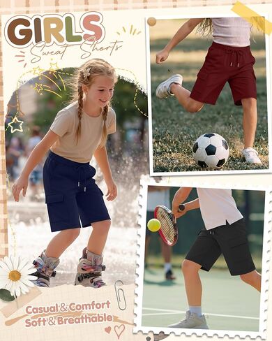 Halfchet 4 حزمة الفتيات السراويل برمودا البضائع الرباط شورت طويل طول الركبة SweatShorts فضفاضة عارضة للأعمار 5-14 سنة in Kuwait