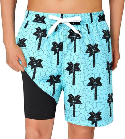 Haloumoning Boys Swim Trunks with Compression Liner Kids Drawstring Bathing Suit Quick Dry Swim Shorts 5-14 Years in Kuwait