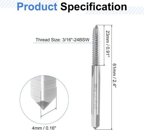 uxcell 3pcs Hand Tap Set, 3/16"-24BSW Taper/Plug/Bottom Thread Screw Taps, High Speed Steel Hand Threading Tapping Tool Kit in Kuwait