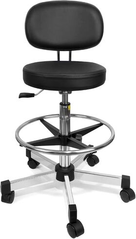 PU Leather Drafting Chair, Height Adjustable Bar Stool with Low Backrest, Sponge Padded Seat and Footring, Lightweight Rolling Stool for Lab, Workshop, Exam Room and Office in Kuwait