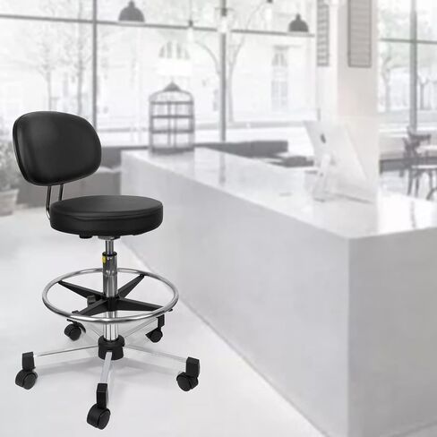PU Leather Drafting Chair, Height Adjustable Bar Stool with Low Backrest, Sponge Padded Seat and Footring, Lightweight Rolling Stool for Lab, Workshop, Exam Room and Office in Kuwait