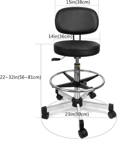 PU Leather Drafting Chair, Height Adjustable Bar Stool with Low Backrest, Sponge Padded Seat and Footring, Lightweight Rolling Stool for Lab, Workshop, Exam Room and Office in Kuwait