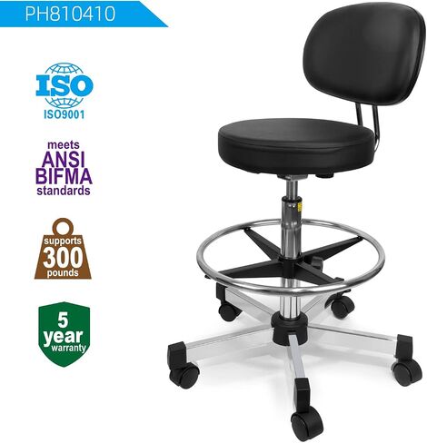 PU Leather Drafting Chair, Height Adjustable Bar Stool with Low Backrest, Sponge Padded Seat and Footring, Lightweight Rolling Stool for Lab, Workshop, Exam Room and Office in Kuwait