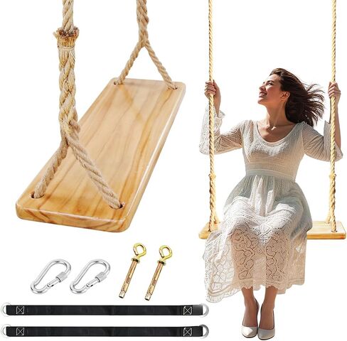 Hanging Wooden Swing with Adjustable Climbing Rope & Extendor Tree Straps in Saudi Arabia