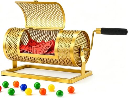 Raffle Drum for Tickets, Large Raffle Ticket Spinner Holds 3,000 Tickets or 150 Balls, Silent & Smooth Raffle Wheel Spinner with Foam Handle, Raffle Ticket Drum for Raffle, Drawing, Bingo Game (Gold) in Kuwait
