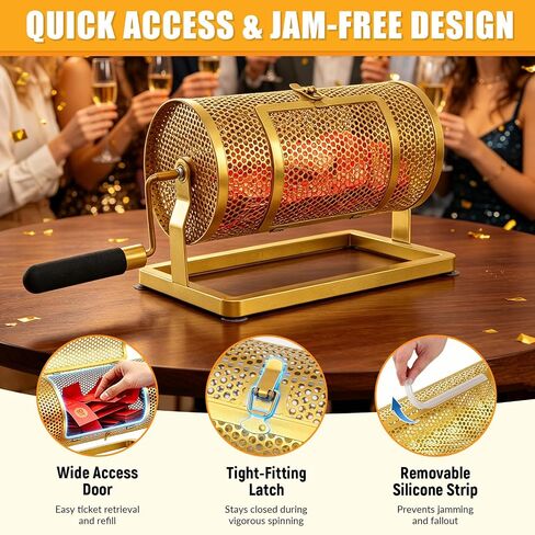Raffle Drum for Tickets, Large Raffle Ticket Spinner Holds 3,000 Tickets or 150 Balls, Silent & Smooth Raffle Wheel Spinner with Foam Handle, Raffle Ticket Drum for Raffle, Drawing, Bingo Game (Gold) in Kuwait