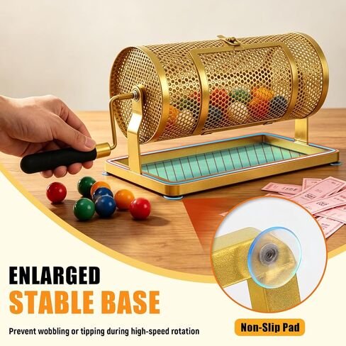Raffle Drum for Tickets, Large Raffle Ticket Spinner Holds 3,000 Tickets or 150 Balls, Silent & Smooth Raffle Wheel Spinner with Foam Handle, Raffle Ticket Drum for Raffle, Drawing, Bingo Game (Gold) in Kuwait