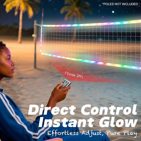 Glow in the Dark Volleyball Net Outdoor with Durable Lights & Reinforced Nylon Borders, Dynamic Night Modes, 46ft High-Tensile Steel Cable for Backyard & Beach (32x3FT) in Kuwait