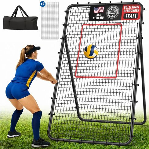 Volleyball Rebounder Net 7x4 FT, 5-Angle Adjustable Bounce Back Net, Steel Frame & PE Training Net for Volleying/Spiking, Rust-Resistant & Durable – w/Travel Bag, 2 NETS in Kuwait