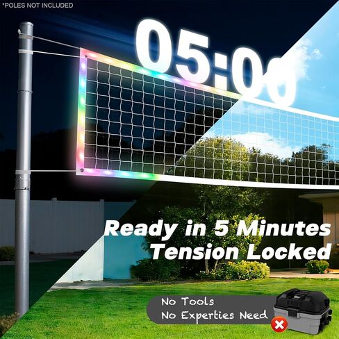 LED Volleyball Net Outdoor with Long-Lasting Lights & Reinforced Tear-Resistant Nylon, Multi-Stunning Night Modes, 46FT Extra-Long Steel Cable for Backyard & Beach (32x3FT) in Kuwait