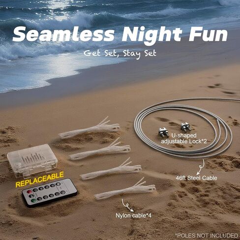 LED Volleyball Net Outdoor with Long-Lasting Lights & Reinforced Tear-Resistant Nylon, Multi-Stunning Night Modes, 46FT Extra-Long Steel Cable for Backyard & Beach (32x3FT) in Kuwait
