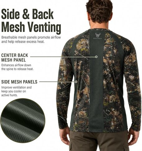 Men’s Camo Hunting Shirt UPF 50+ Sun Protection Lightweight Quick Dry Long Sleeve Camouflage Shirt Mesh Panels & Thumb Loops in Kuwait