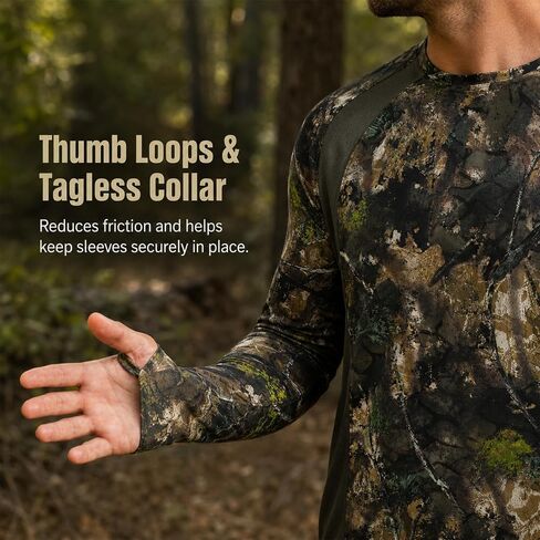 Men’s Camo Hunting Shirt UPF 50+ Sun Protection Lightweight Quick Dry Long Sleeve Camouflage Shirt Mesh Panels & Thumb Loops in Kuwait