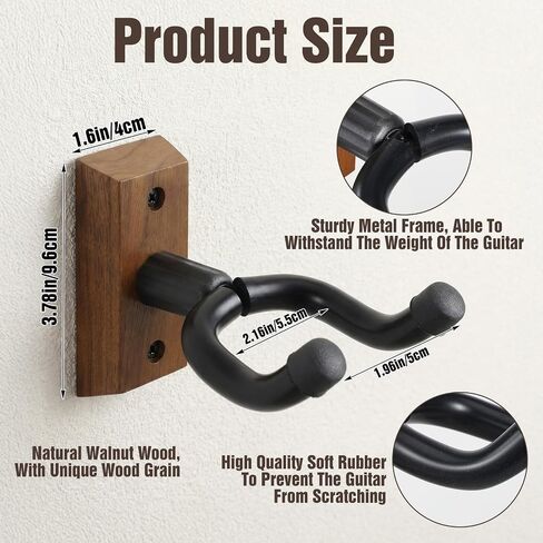 4 Pcs Ukulele Wall Mount, Acoustic Guitar Wall Mount Hanger Set, Black Walnut Wood U-Shaped Holder for Ukulele Banjo Mandolin Guitar, Wall Mount Hook for Home Music Studio Decor in Kuwait