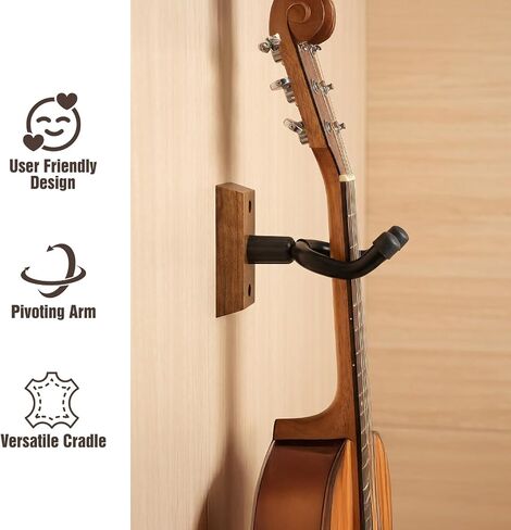 4 Pcs Ukulele Wall Mount, Acoustic Guitar Wall Mount Hanger Set, Black Walnut Wood U-Shaped Holder for Ukulele Banjo Mandolin Guitar, Wall Mount Hook for Home Music Studio Decor in Kuwait