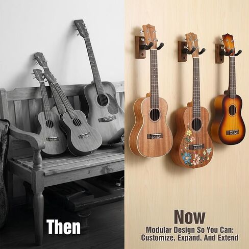 4 Pcs Ukulele Wall Mount, Acoustic Guitar Wall Mount Hanger Set, Black Walnut Wood U-Shaped Holder for Ukulele Banjo Mandolin Guitar, Wall Mount Hook for Home Music Studio Decor in Kuwait