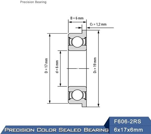 TMP1105 شفة الكرات F606-2RS ذات حواف تحمل 6x17x6 مللي متر الأخدود العميق ABEC-1 مصغرة F606RS RF-1760DD in Kuwait