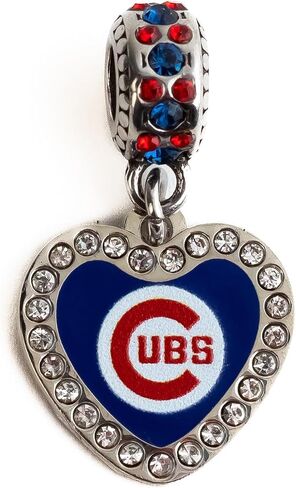 Cubs Rhinestone Heart Charm Pendant- Compatible with Pandora style bracelets in Kuwait