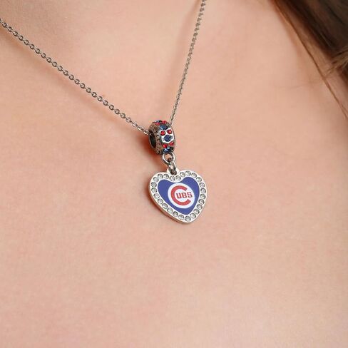 Cubs Rhinestone Heart Charm Pendant- Compatible with Pandora style bracelets in Kuwait