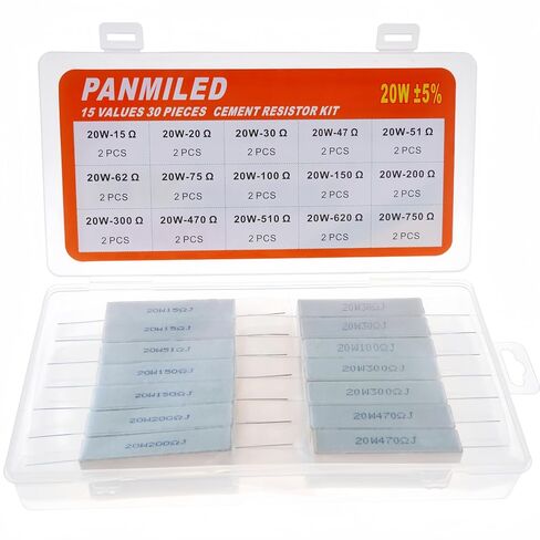 15 Values 30 Pieces Cement Resistor KIT 20W ±5% Ceramic Power Resistors 20 Watt (15 Ohm - 750 Ohm) in Kuwait