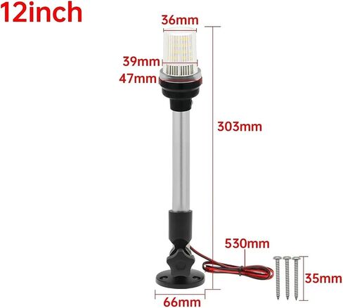 Navigation Light Boat LED Light Yacht Marine Fold Down Navigation Anchor Light 12V-24V Sailing Signal Light 360 Boat Accessories(22 inch Fold Down-B) in Kuwait