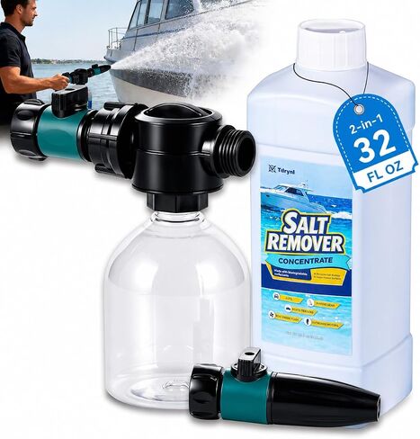 Salt Remover Concentrate Kit, 32 OZ Marine Engine Flush and Boat Wash, 500mL Hose Applicator Bottle, Salt Wash Boat Cleaner for Outboard Motors, Boats, Jet Skis, PWCs, Trailers and Fishing Gear | Salt Remover in Kuwait
