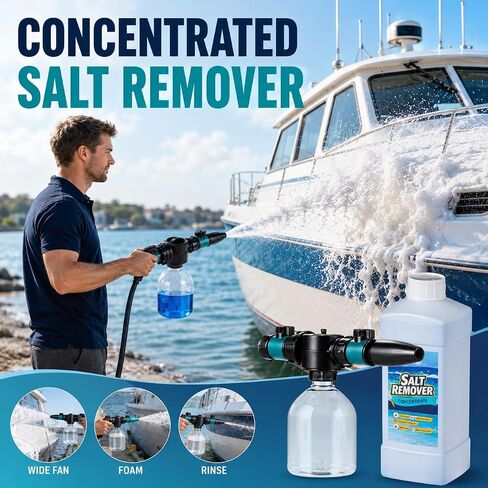 Salt Remover Concentrate Kit, 32 OZ Marine Engine Flush and Boat Wash, 500mL Hose Applicator Bottle, Salt Wash Boat Cleaner for Outboard Motors, Boats, Jet Skis, PWCs, Trailers and Fishing Gear | Salt Remover in Kuwait